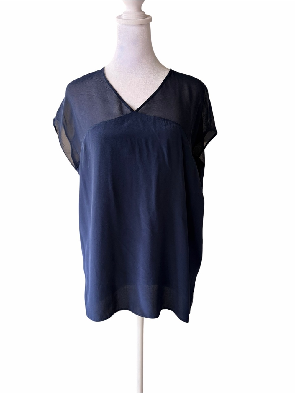 Vince Navy V-Neck Sheer Silk Top